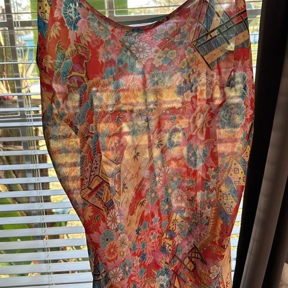 Cute semi sheer Asian Floral Multicolor Summer mini slip Dress​​ - Picture 15 of 15